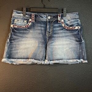 Y2K Miss Me Signature Shorts Womens 30 Distressed Denim Cutoff Studded Bling
